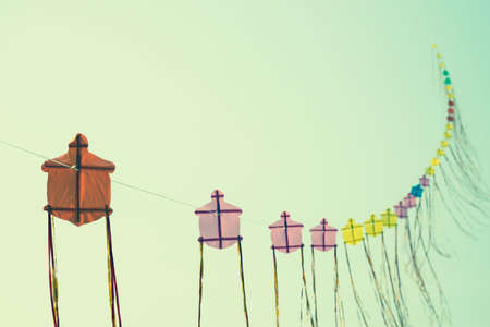 kites on sky in vintage styleの写真素材