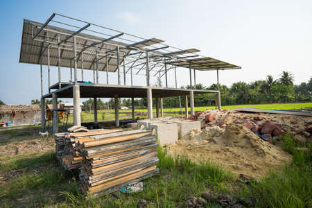 Construction of house with raw material.