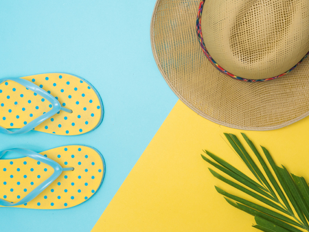 Travel around the world for your colorful life .Enjoy the funny trip journey .Top view for copy space some idea your create destination .object  cute  ,object  vintage on color backgroundの写真素材