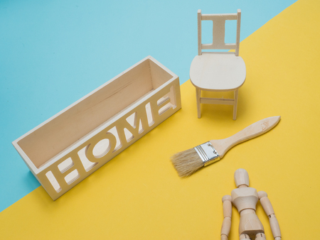 Samples of material on color background .Interior design select material for idea.Interior design select material for idea. Top view composition.の写真素材