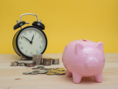 Piggy Bank Money Saving Finance Concept.Piggy bank pink color on white background.の写真素材