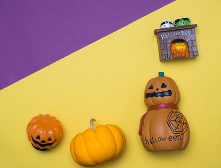 halloween concept cute object  concept with color background.topview flat lay style.の写真素材