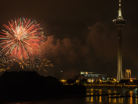 Macau Firework celebration at night in Macau ,24 September 2016