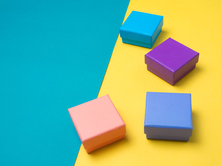 color gift box on color  background  for Christmas and The New Year .の写真素材