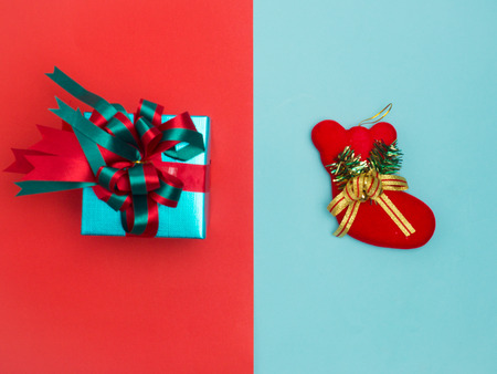 Christmas decoration background over bcolour background, above view with copy space for text .top...