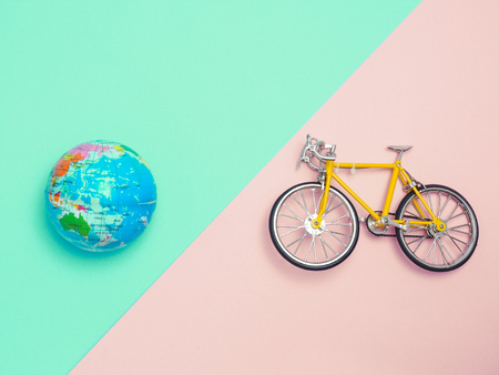 Travel around the world for your colourful life .Enjoy the funny trip journey .Top view for copy space some idea your create destination .object  cute .の写真素材