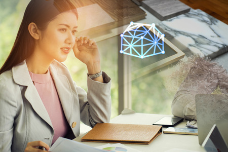 Business people calculating budget before signing real estate project contract .double exposure...