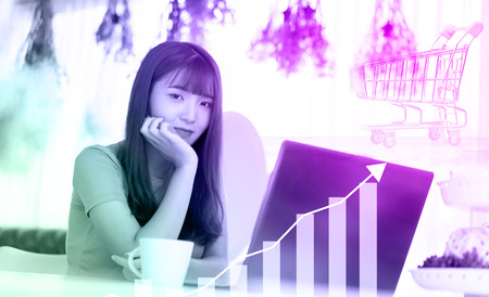 Bangkok river side cityscape. Bangkok night view in the business district. at twilight.Panorama view of Bangkok city scape at night time. vintage colour toneの写真素材