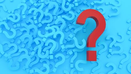 Question mark on a background of colour signs. 3D Rendering..Concept of doubts and questionsの写真素材