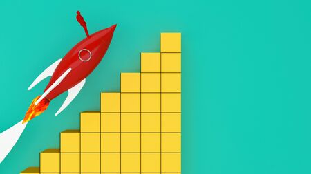 Rocket Flying  to Successful background . Business concept illustration.Rocket flying over cloud....