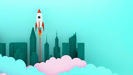 Rocket Flying  to Successful background . Business concept illustration.Rocket flying over cloud....