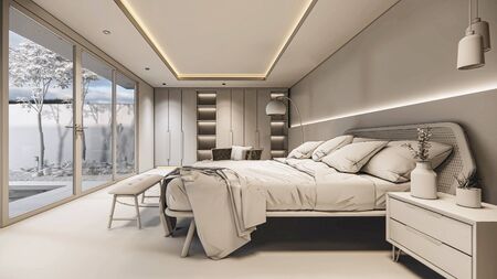 3d rendering. Interior house or resort  modern open living space with kitchen.Loft style Duplex apartment residence.Home decoration luxury  interior design.の写真素材