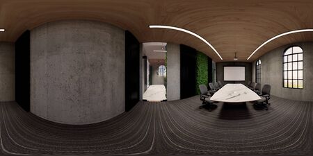 3d illustration spherical 360 vr degrees, a seamless panorama of the room and  office meeting room ....
