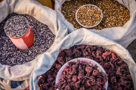 Collection Of Grain Cereal Seed Beans Agricultural Product For Sell On Sack.の写真素材