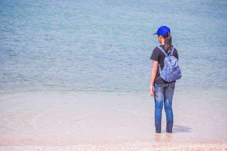Koh Sichang, Chonburi, Thailand - April 18, 2016: Girl Teenage Standing On Seaside At Koh Sichang...