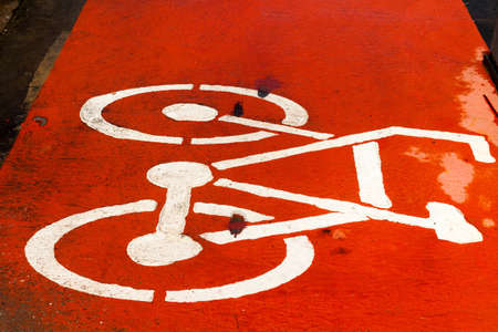 Image Of Bike Lane Road With Sign For Bicycle.の写真素材