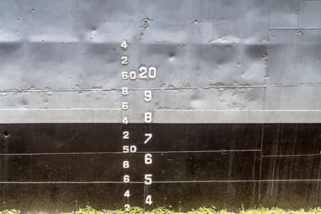 Rayong, Thailand - August 06, 2016: The Numbers Levels Are On The Side Of the Prasae Frigate 412 Of Royal Thai Navy Shown As For Tourists At Rayong Province Thailand.のeditorial素材