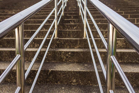 Railing And Stairs With Handrails Chromium Stainless Steel.の写真素材
