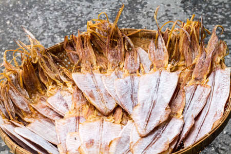 Squid Dried Food For Sale On The Stalls Market At Kohyor In Songkhla, Thailand.の写真素材