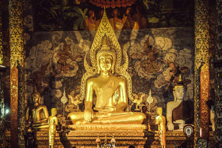 Ancient Buddha Image Statue Inside Wat Phra That Cho Hae Phrae Thailand.のeditorial素材