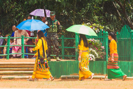 Loi Kaw Wan - Shan State Army(SSA), Burma - May 21: Unidentified People Dress Up Beautifully In A Shan State Army Day On May 21, 2017 At Loi Kaw Wan, Muang Sad In Shan State Army(SSA), Burma.のeditorial素材