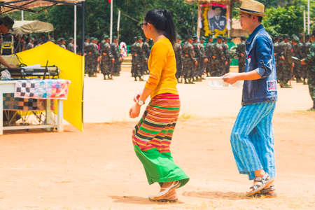 Loi Kaw Wan - Shan State Army(SSA), Burma - May 21: Unidentified People Dress Up Beautifully In A Shan State Army Day On May 21, 2017 At Loi Kaw Wan, Muang Sad In Shan State Army(SSA), Burma.のeditorial素材