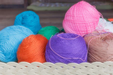 Multi-colors silks dye thread material for woven silk handicraft.の写真素材