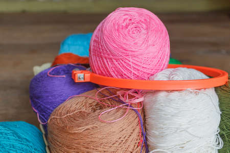 Multi-colors silks dye thread material for woven silk handicraft.の写真素材