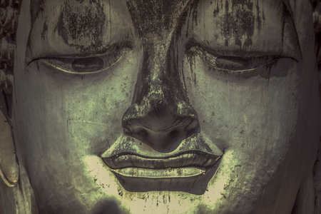 Sukhothai Province, Thailand - April 20, 2018: Ancient Image Of Buddha Statue Is Popular Tourists Attraction Inside Wat Srichum At Sukhothai Province, Thailand.のeditorial素材