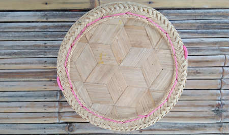 Detail top view wicker rice box bamboo for pack sticky rice