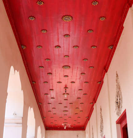 temple ceiling color red background in thailの写真素材