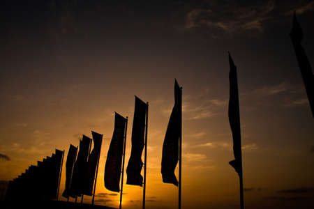Sunset with festival flags