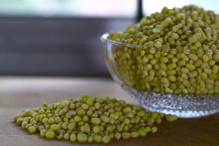 Skinless black gram(urad dal) or lentils in a glass bowl,selective focus, selective focus on subject