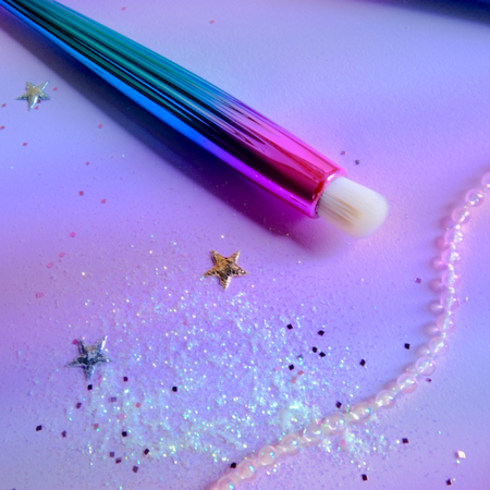 Rainbow makeup brush close up backgroundの写真素材