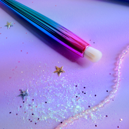 Rainbow makeup brush close up backgroundの写真素材