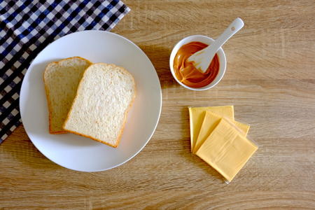 Bread slice on tablecloth