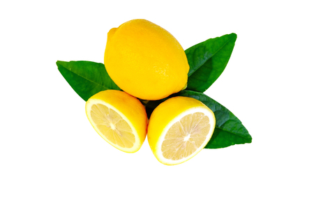 Lemon and leave set on white backgroundの写真素材