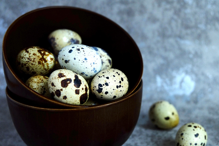 group of quail egg in cup on cement backgroundの写真素材