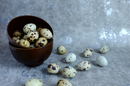 group of quail egg in cup on cement backgroundの写真素材