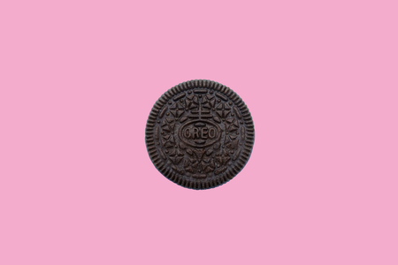 BANGKOK, Thailand - November 08, 2018: Oreo is a brand of cookie usually consisting of two chocolate cookies with a sweet creme filling as chocolate sandwich cookieの写真素材