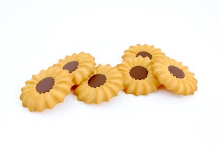 Group of cookies on white background, Snack on isolated background, Vanilla cookies on white backgroundの写真素材
