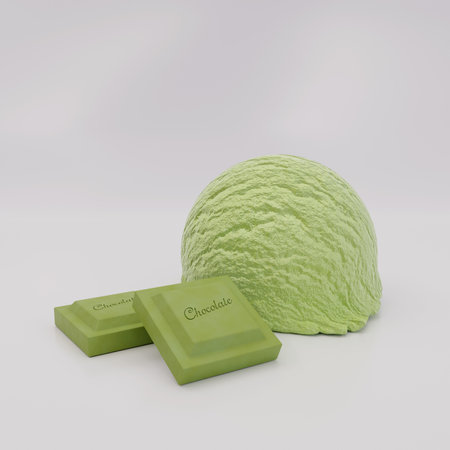 3D rendering matcha ice cream scoop on white backgroundの写真素材