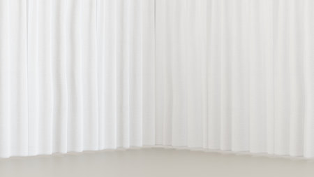3D rendering White Empty Curtain Background, White Curtain Backdrop, White Curtain Interior room
