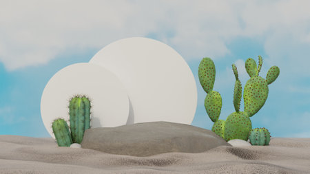3D rendering podium for packaging ads in natural themeの写真素材