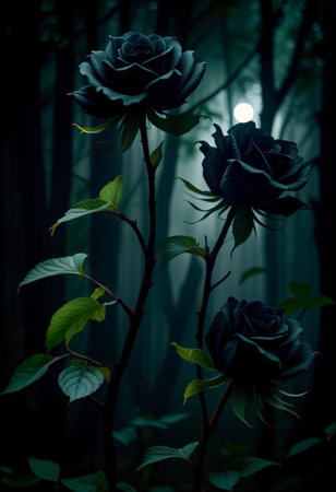 macro black rose on forest backgroundの素材