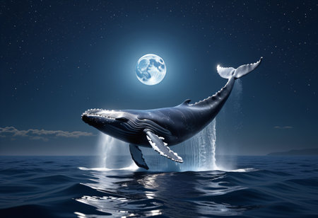 Whale jumping out of the waterの素材