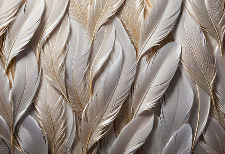 Golden feathers lined up in the backgroundの素材