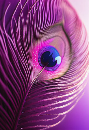 single pink peacock feathers on a pink backgroundの素材