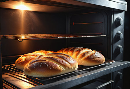Sourdough bread placed in the ovenの素材