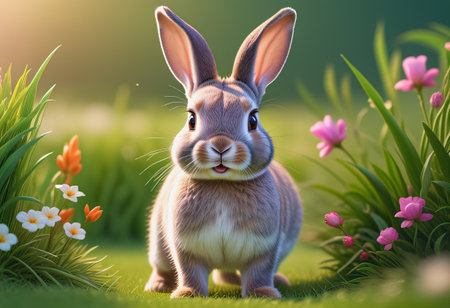 Rabbit in forest backgroundの素材